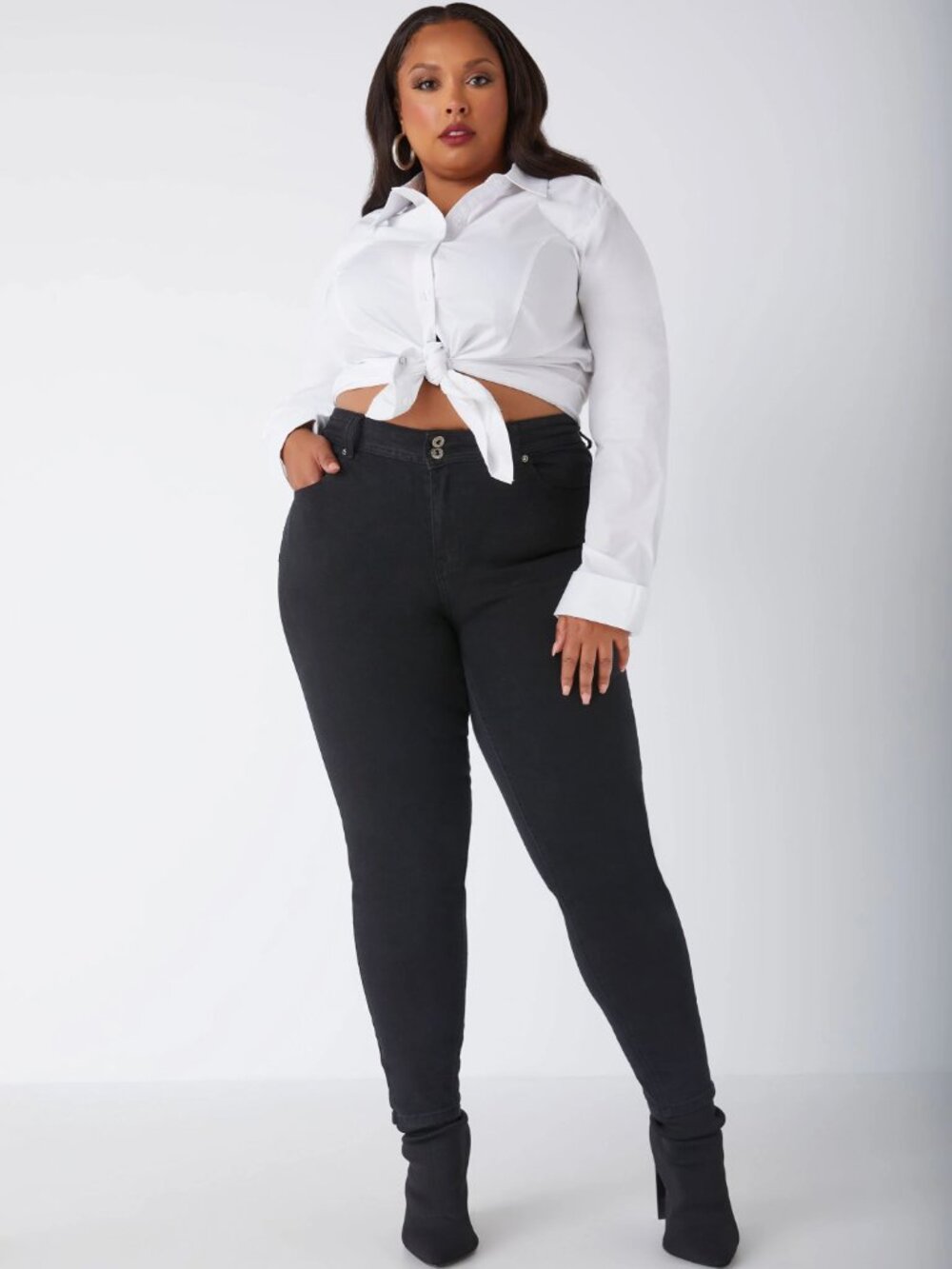 Ashley Stewart Plus Size High Waist Skinny Jeans Black Stretch Denim 16R NWT